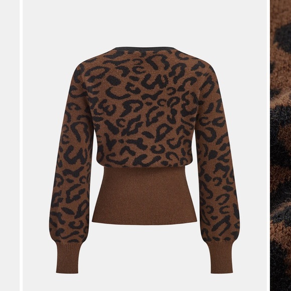 Commense Leopard Print Brown Sweater with Metal Button XS - Picture 2 of 3